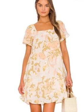 Rails Floral Square-Neck Dress in Cream and Blush